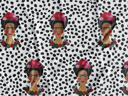 Tecido Frida Pintas Pretas Fundo Branco - E19