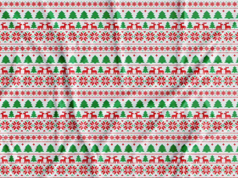 Tecido Natal Retro Pixelizado Fundo Branco- N6