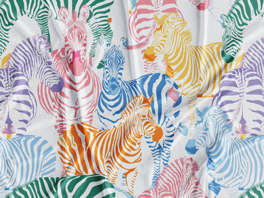 Tecido Zebras Coloridas Fundo Branco - P349